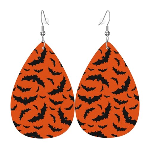 Fledermaus-Halloween-Ohrringe für Damen, bunte Tropfenform, Leder-Ohrringe für Damen, trendig, Tropfenohrringe, Schmuck Fledermaus-Halloween-Ohrringe für Damen, bunte Tropfenform, Leder-Ohrringe für Damen, trendig, Tropfenohrringe, Schmuck von VOSERY