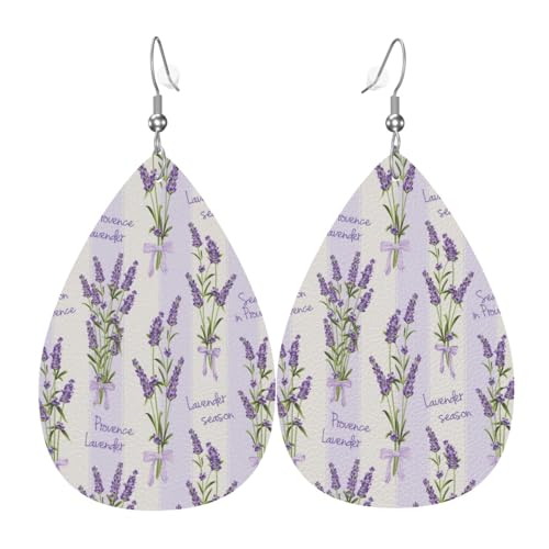 Fliege-Ohrringe mit Lavendelblüten für Damen, bunte Tropfenform, Leder-Ohrringe für Damen, trendig, Tropfenohrringe, Schmuck Fliege-Ohrringe mit Lavendelblüten für Damen, bunte Tropfenform, Leder-Ohrringe für Damen, trendig, Tropfenohrringe, Schmuck von VOSERY