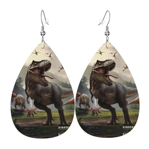 Forest Park Dinosaurier-Ohrringe für Damen, bunte Tropfenform, Leder-Ohrringe für Damen, trendig, Tropfenohrringe, Schmuck von VOSERY