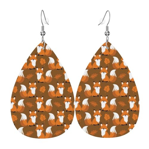 Fuchs-Ahorn-Ohrringe für Damen, bunte Tropfenform, Leder-Ohrringe für Damen, trendig, Tropfenohrringe, Schmuck Fuchs-Ahorn-Ohrringe für Damen, bunte Tropfenform, Leder-Ohrringe für Damen, trendig, Tropfenohrringe, Schmuck von VOSERY