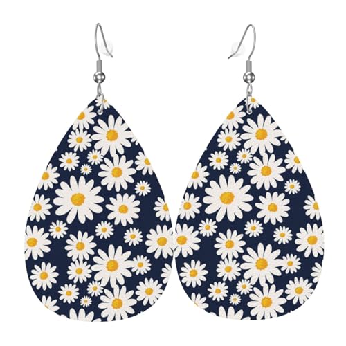 Gänseblümchen-Ohrringe für Damen, bunte Tränen-Leder-Ohrringe für Damen, trendig, Tropfenohrringe, Schmuck von VOSERY