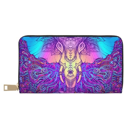 Geldbörse Damen, Leder Bifold Multi Card Wallet Elefant im Tribal Style Damen Lange Geldbörse Geldbörsen von VOSERY