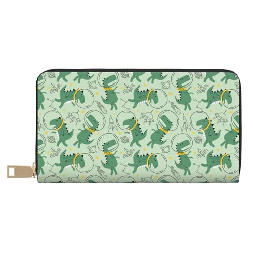 Geldbörse Damen Leder Bifold Multi Card Wallet Cute Dinosaurier im Weltraum Damen Lange Geldbörse Geldbörsen von VOSERY