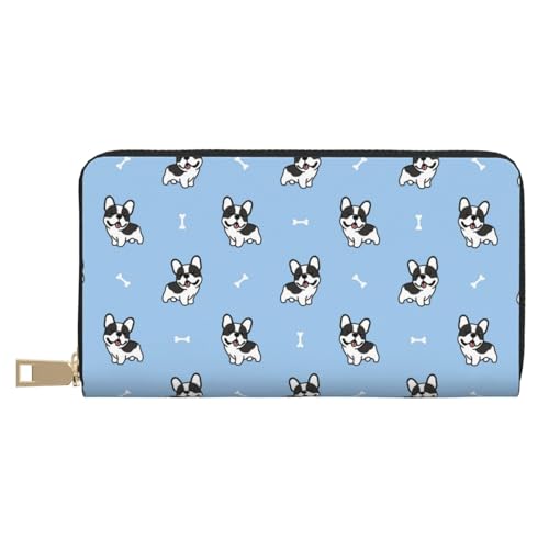 Geldbörse Damen Leder Bifold Multi Card Wallet Französische Bulldogge Welpe Damen Geldbörsen Lange Geldbörse von VOSERY