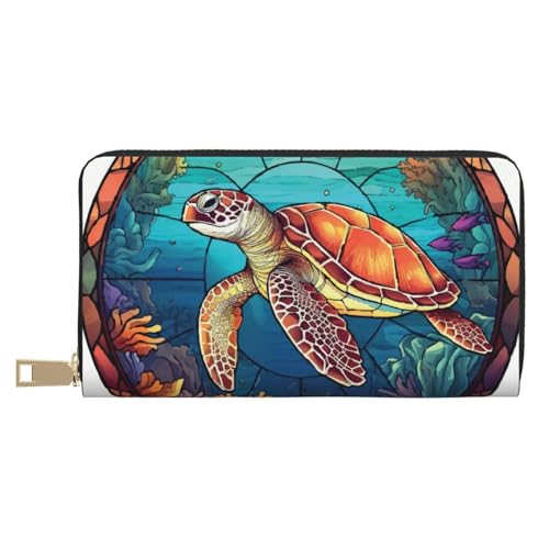 Geldbörse Damen Leder Bifold Multi Card Wallet Meeresschildkröte in Koralle Damen Geldbörsen Lange Geldbörse Geldbörse Damen Leder Bifold Multi Card Wallet Meeresschildkröte in Koralle Damen Geldbörsen Lange Geldbörse von VOSERY
