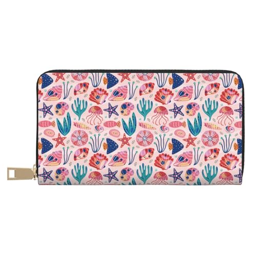 Geldbörse Damen Leder Bifold Multi Card Wallet Pink Shell Damen Lange Geldbörse Geldbörsen Geldbörse Damen Leder Bifold Multi Card Wallet Pink Shell Damen Lange Geldbörse Geldbörsen von VOSERY