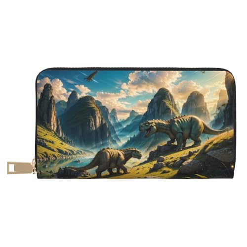 Geldbörse Damen Leder Bifold Multi Card Wallet Valley River Dinosaurier Damen Geldbörsen Lange Geldbörse von VOSERY