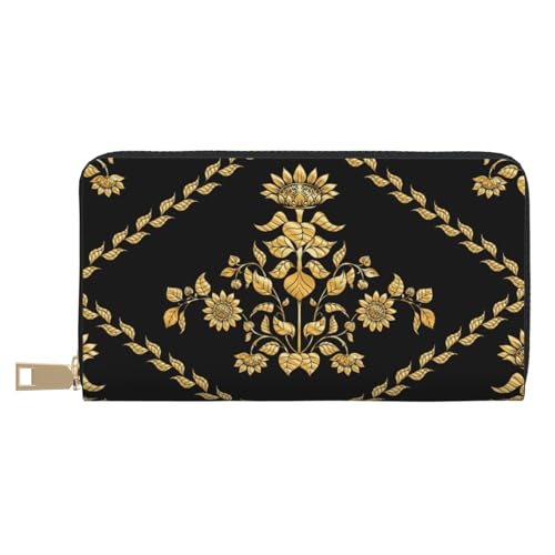 Geldbörse für Damen, Leder, Bifold Multi Card Geldbörse, Sonnenblume in Gold und Schwarz, lange Geldbörse für Damen Geldbörse für Damen, Leder, Bifold Multi Card Geldbörse, Sonnenblume in Gold und Schwarz, lange Geldbörse für Damen von VOSERY