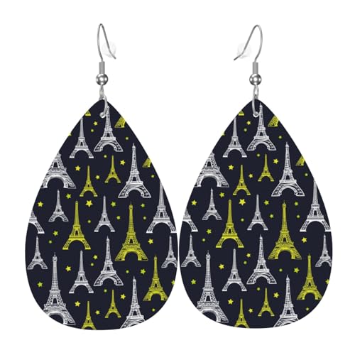 Glod Eiffelturm-Ohrringe für Damen, bunte Tränen-Leder-Ohrringe für Damen, trendig, Tropfenohrringe, Schmuck von VOSERY