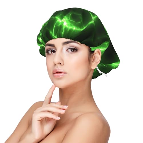 Green Lightning Satin Bonnet Silk Bonnet for Sleeping, Double Layer Adjustable Elastic Hair Bonnet Night Sleep Cap for Women Curly Hair von VOSERY