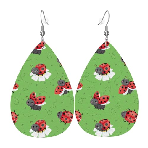 Grüne Marienkäfer-Ohrringe für Damen, bunte tropfenförmige Leder-Ohrringe für Damen, trendig, Tropfenohrringe, Schmuck Grüne Marienkäfer-Ohrringe für Damen, bunte tropfenförmige Leder-Ohrringe für Damen, trendig, Tropfenohrringe, Schmuck von VOSERY