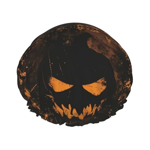 Grunge Halloween Kürbis Duschhaube für Frauen Wiederverwendbar Wasserdicht Haarkappe für Dusche Doppellagiges Gummiband Langhaar Badekappen von VOSERY