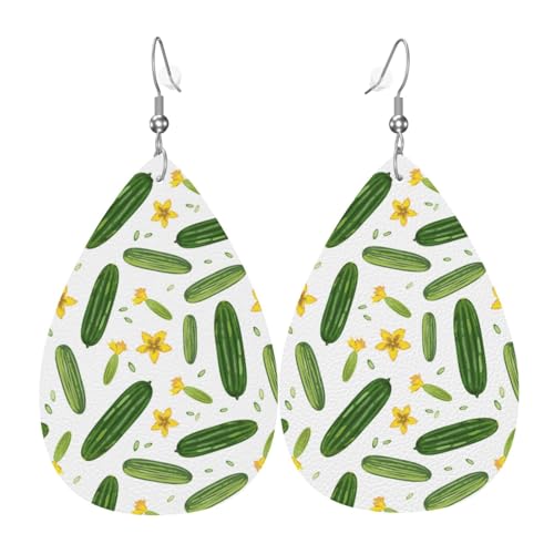 Gurkenblumen-Ohrringe für Damen, bunte Tränen-Leder-Ohrringe für Damen, trendig, Tropfenohrringe, Schmuck von VOSERY