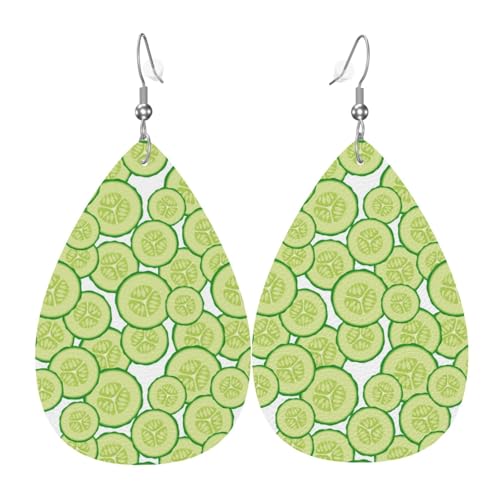 Gurkenscheiben-Ohrringe für Damen, bunte Tränen-Leder-Ohrringe für Damen, trendig, Tropfenohrringe, Schmuck von VOSERY