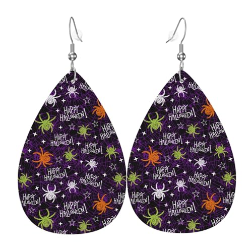 Halloween-Ohrringe für Damen, bunte Tropfenform, Leder-Ohrringe für Damen, trendig, Tropfenohrringe, Schmuck von VOSERY