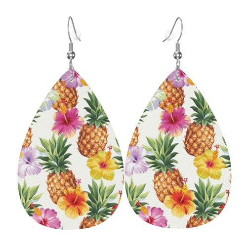 Hawaiianische Ananas-Ohrringe für Damen, bunte Tropfenleder-Ohrringe für Damen, trendig, Tropfenohrringe, Schmuck von VOSERY