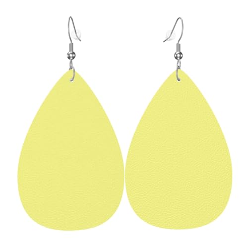 Hellgelbe Ohrringe für Damen, bunte tropfenförmige Leder-Ohrringe für Damen, trendig, Tropfenohrringe, Schmuck von VOSERY