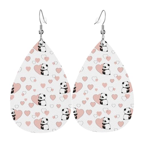 Herz-Panda-Ohrringe für Damen, bunte Tropfenform, Leder-Ohrringe für Damen, trendig, Tropfenohrringe, Schmuck Herz-Panda-Ohrringe für Damen, bunte Tropfenform, Leder-Ohrringe für Damen, trendig, Tropfenohrringe, Schmuck von VOSERY