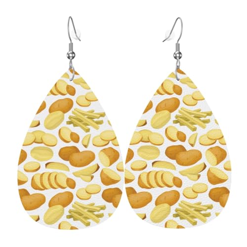 Kartoffelchips-Ohrringe für Damen, bunte Tropfenform, Leder-Ohrringe für Damen, trendig, Tropfenohrringe, Schmuck von VOSERY