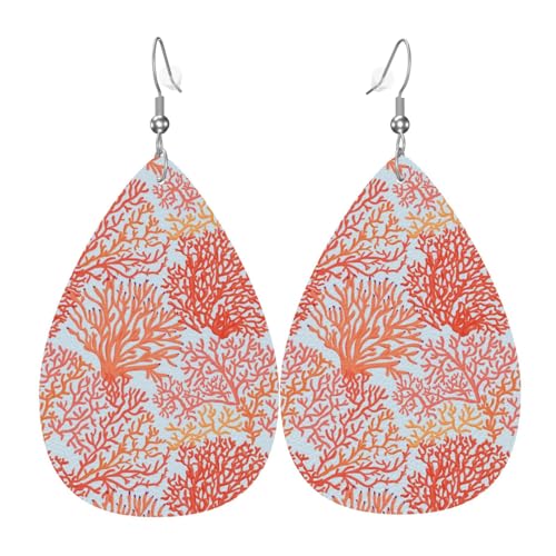 Korallen-Ohrringe für Damen, bunte Tropfen-Leder-Ohrringe für Damen, trendig, Tropfenohrringe, Schmuck von VOSERY