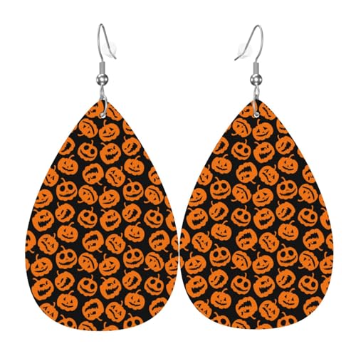 Kürbis-Halloween-Ohrringe für Damen, bunte Tropfenform, Leder-Ohrringe für Damen, trendig, Tropfenohrringe, Schmuck von VOSERY