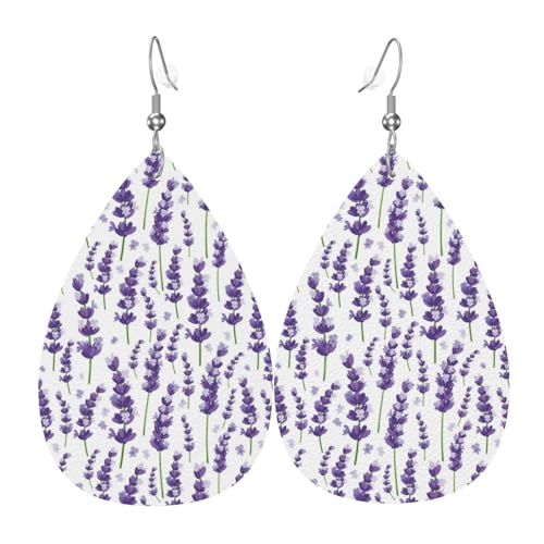Lavendelblüten-Ohrringe für Damen, bunte Tropfen-Leder-Ohrringe für Damen, trendig, Tropfenohrringe, Schmuck von VOSERY