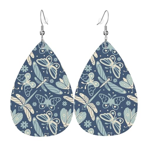 Libellenmotten-Schmetterling-Ohrringe für Damen, bunte Tränen-Leder-Ohrringe für Damen, trendig, Tropfenohrringe, Schmuck von VOSERY