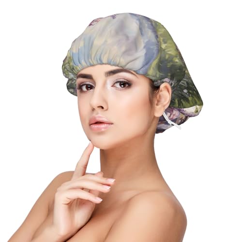 Lilacs Teekanne Scenic Painting Satin Bonnet Silk Bonnet for Sleeping, Double Layer Adjustable Elastic Hair Bonnet Night Sleep Cap for Women Curly Hair von VOSERY