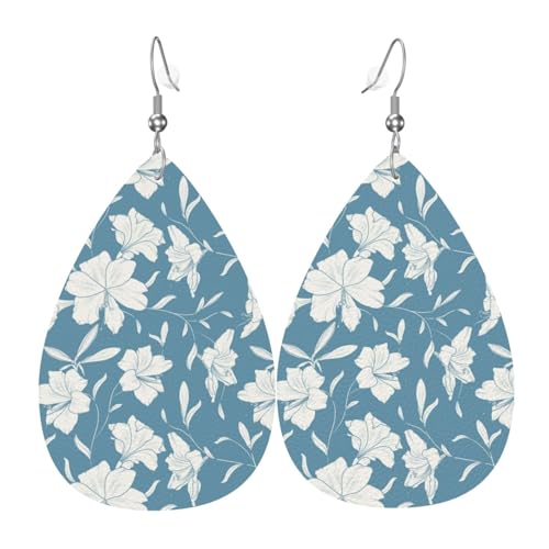 Lilien Blumen hellblaue Ohrringe für Damen, bunte Tränenohrringe aus Leder für Damen, trendig, Tropfenohrringe, Schmuck von VOSERY