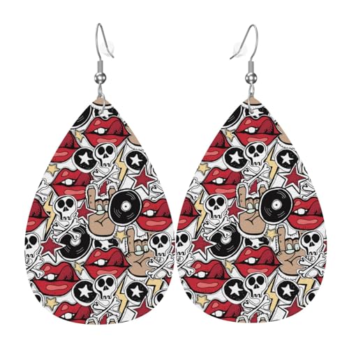 Lippenschädel-Ohrringe für Damen, bunte Tropfen-Leder-Ohrringe für Damen, trendig, Tropfenohrringe, Schmuck von VOSERY