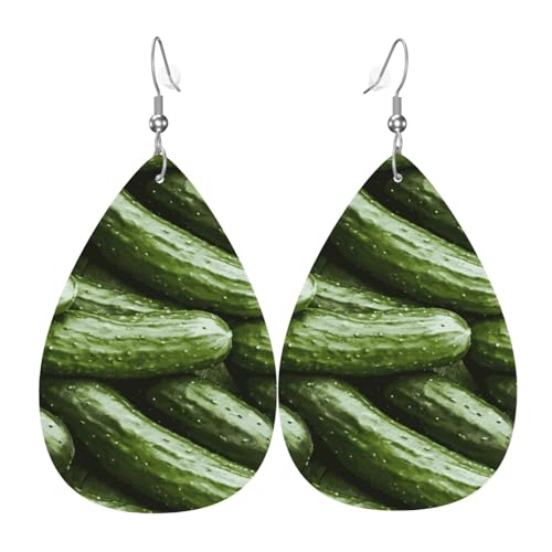 Lustige Gurkenohrringe für Damen, bunte Tropfenohrringe aus Leder für Damen, trendig, Tropfenohrringe, Schmuck von VOSERY