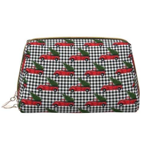 Make-up-Tasche, Kosmetiktasche, Reise-Kulturbeutel für Damen, Weihnachten, roter LKW-Baum, Büffelkariert, Make-up-Tasche, große Kapazität, Make-up-Tasche, Organizer, niedliche Make-up-Tasche von VOSERY