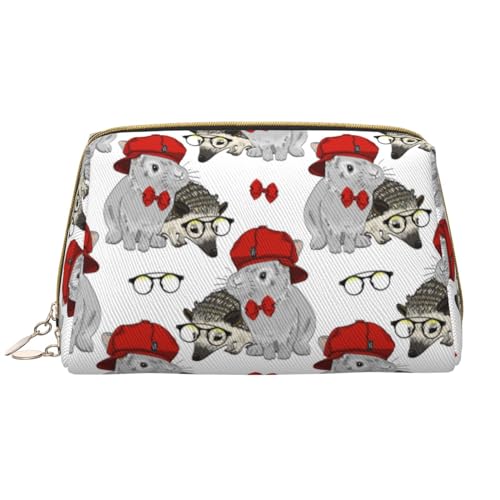 Make-up-Tasche, Kosmetiktasche, Reise-Kulturbeutel für Damen, große Kapazität, Make-up-Tasche, Organizer, roter Hut, niedlicher Hase, Brille, Igel, Make-up-Tasche, niedliche Make-up-Tasche Make-up-Tasche, Kosmetiktasche, Reise-Kulturbeutel für Damen, große Kapazität, Make-up-Tasche, Organizer, roter Hut, niedlicher Hase, Brille, Igel, Make-up-Tasche, niedliche Make-up-Tasche von VOSERY