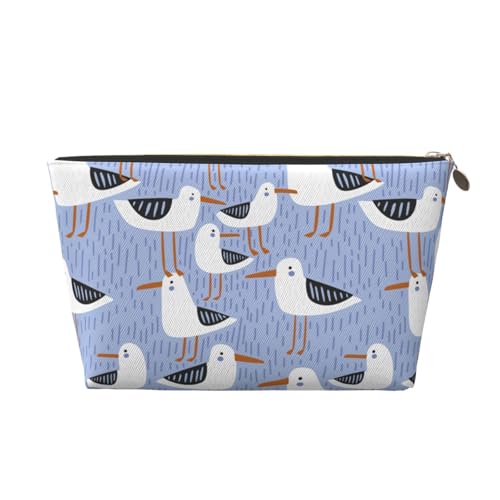 Make-up-Tasche aus Leder, Kosmetiktasche, Reise-Kulturbeutel für Damen, Möwen, blau, Make-up-Tasche, Organizer, niedliche Make-up-Tasche, wasserdichte Make-up-Tasche von VOSERY