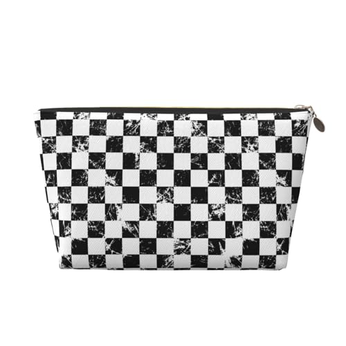Make-up-Tasche aus Leder, Kosmetiktasche, Reise-Kulturbeutel für Damen, kreativ, kariert, schwarz-weiß, Make-up-Tasche, Organizer, niedliche Make-up-Tasche, wasserdichte Make-up-Tasche von VOSERY