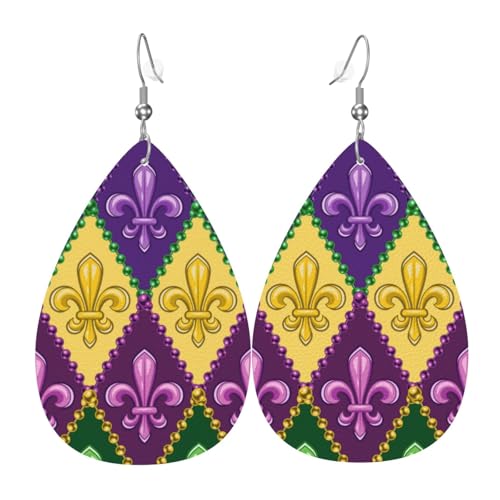 Mardi Gras4 Ohrringe für Damen, bunte Tränenohrringe aus Leder, für Damen, trendig, Tropfenohrringe, Schmuck Mardi Gras4 Ohrringe für Damen, bunte Tränenohrringe aus Leder, für Damen, trendig, Tropfenohrringe, Schmuck von VOSERY