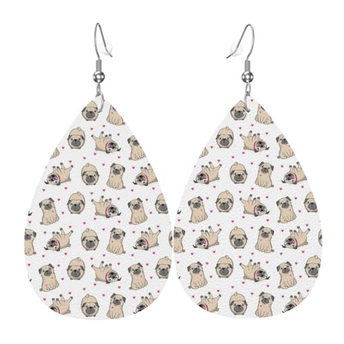 Mops-Ohrringe für Damen, bunte Tropfenform, Leder-Ohrringe für Damen, trendig, Tropfenohrringe, Schmuck von VOSERY