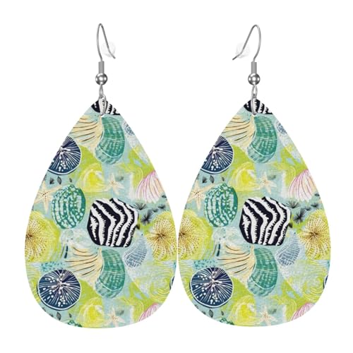 Muschel-Ohrringe für Damen, bunte Tropfen-Leder-Ohrringe für Damen, trendig, Tropfenohrringe, Schmuck von VOSERY