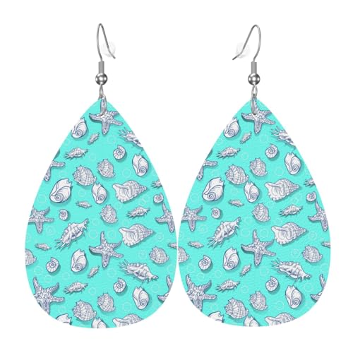 Muschel- und Seestern-Ohrringe für Damen, bunte Tropfenleder-Ohrringe für Damen, trendig, Tropfenohrringe, Schmuck von VOSERY