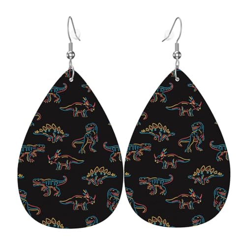 Neon-Dinosaurier-Ohrringe für Damen, bunte Tropfenform, Leder-Ohrringe für Damen, trendig, Tropfenohrringe, Schmuck von VOSERY