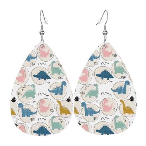 Niedliche Dinosaurier-Ohrringe für Damen, bunte Tropfenleder-Ohrringe für Damen, trendig, Tropfenohrringe, Schmuck von VOSERY