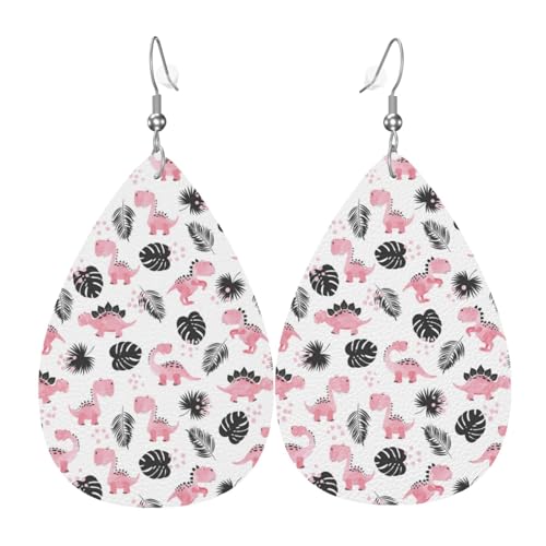 Niedliche rosafarbene Dinosaurier-Ohrringe für Damen, bunte Tropfenleder-Ohrringe für Damen, trendig, Tropfenohrringe, Schmuck von VOSERY