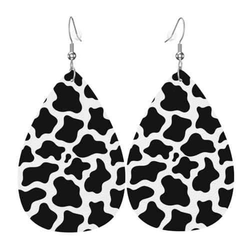 Ohrringe für Damen, Kuh-Druck, bunt, tropfenförmig, Leder, trendig, Tropfenohrringe, Schmuck von VOSERY