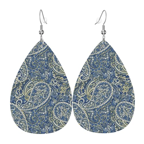 Ohrringe für Damen, Paisleymuster, bunt, tropfenförmig, Leder, trendig, Tränenohrringe, Schmuck von VOSERY