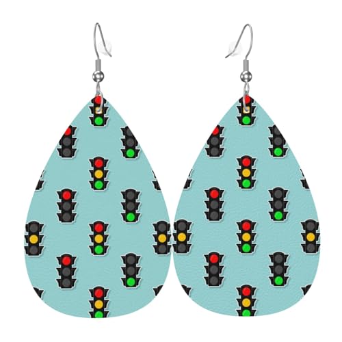 Ohrringe mit Ampelmuster für Damen, bunte Tropfen-Leder-Ohrringe für Damen, trendig, Tropfenohrringe, Schmuck Ohrringe mit Ampelmuster für Damen, bunte Tropfen-Leder-Ohrringe für Damen, trendig, Tropfenohrringe, Schmuck von VOSERY