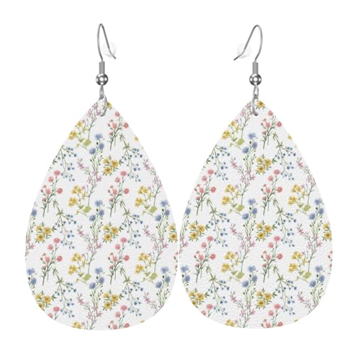 Ohrringe mit Blumendruck für Damen, bunte Tropfenform, Leder-Ohrringe für Damen, trendig, Tropfenohrringe, Schmuck Ohrringe mit Blumendruck für Damen, bunte Tropfenform, Leder-Ohrringe für Damen, trendig, Tropfenohrringe, Schmuck von VOSERY