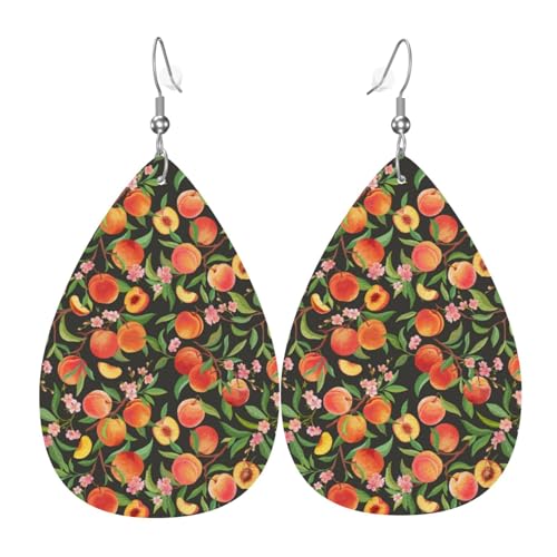 Ohrringe mit Früchten, pfirsichfarben für Damen, bunte Tropfenform, Leder-Ohrringe für Damen, trendig, Tropfenohrringe, Schmuck von VOSERY