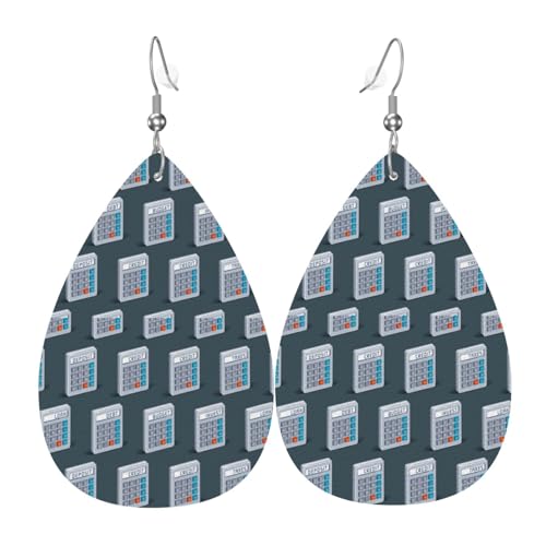 Ohrringe mit Mathematikrechner-Muster, bunte Tropfen-Leder-Ohrringe für Damen, trendig, Tropfenohrringe, Schmuck von VOSERY