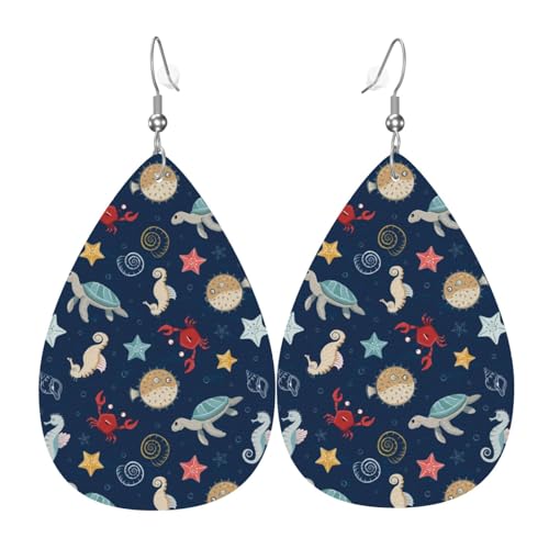 Ohrringe mit Meerestieren für Damen, bunte Tropfenform, Leder-Ohrringe für Damen, trendig, Tropfenohrringe, Schmuck von VOSERY