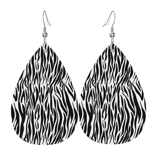 Ohrringe mit Zebramuster für Damen, bunte Tropfenform, Leder-Ohrringe für Damen, trendig, Tropfenohrringe, Schmuck von VOSERY
